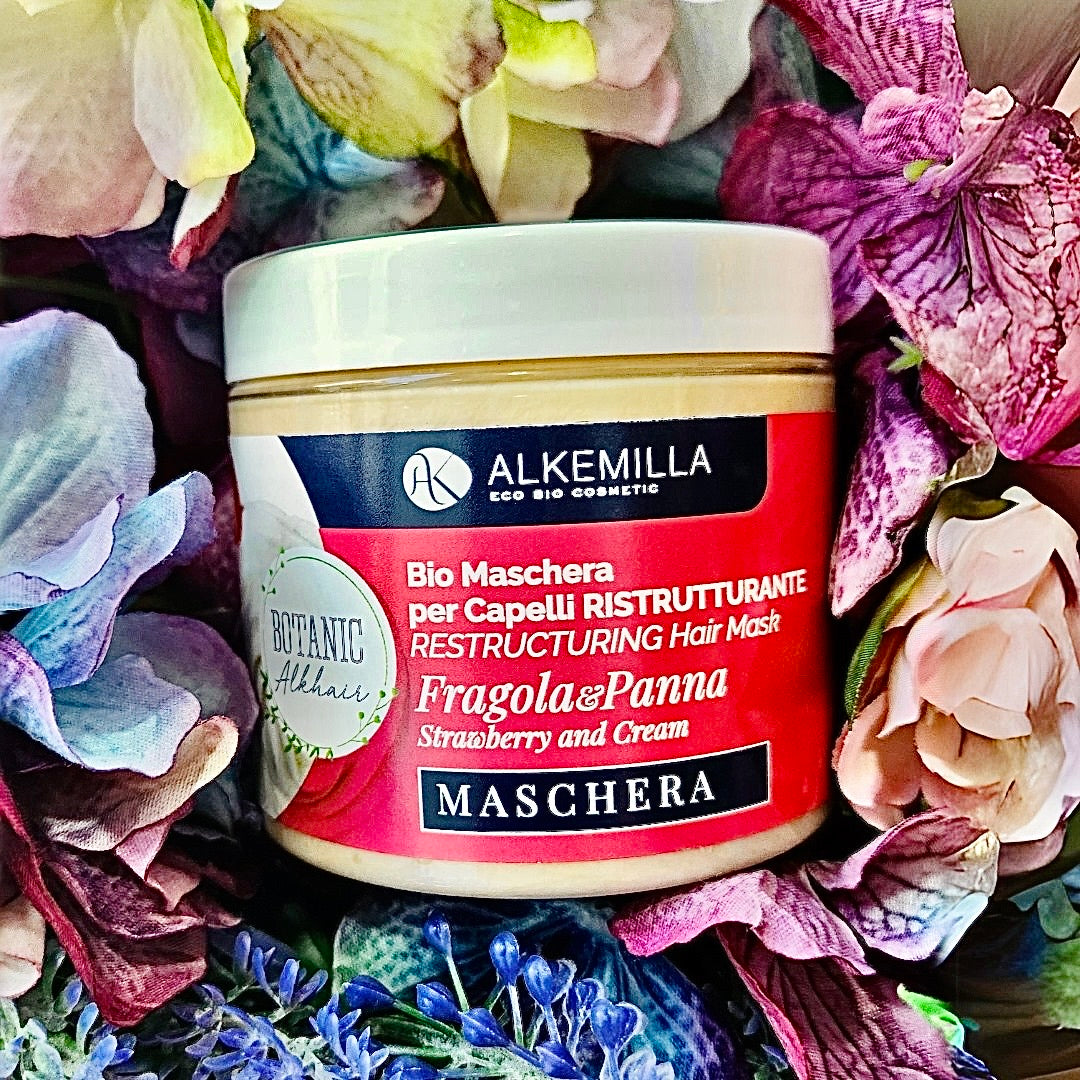 Alkemilla-Bio Maschera Capelli Ristrutturante Panna e Fragola