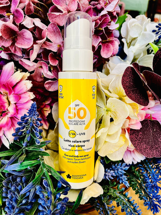 Biofficina Toscana- Latte solare spray  viso-corpo SPF50
